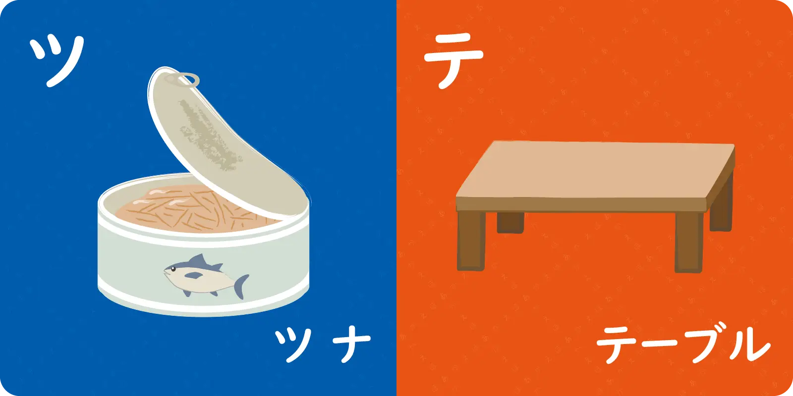 ツ<br>
<br>
ツナ<br>
<br>
<br>
<br>
テ<br>
<br>
テーブル