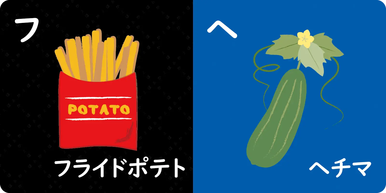 フ<br>
<br>
フライドポテト<br>
<br>
<br>
<br>
ヘ<br>
<br>
ヘチマ